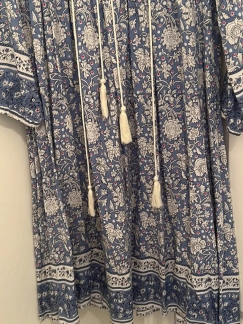 Blue Floral Midi Dress with Tassel Tie - Picture 6 of 15
